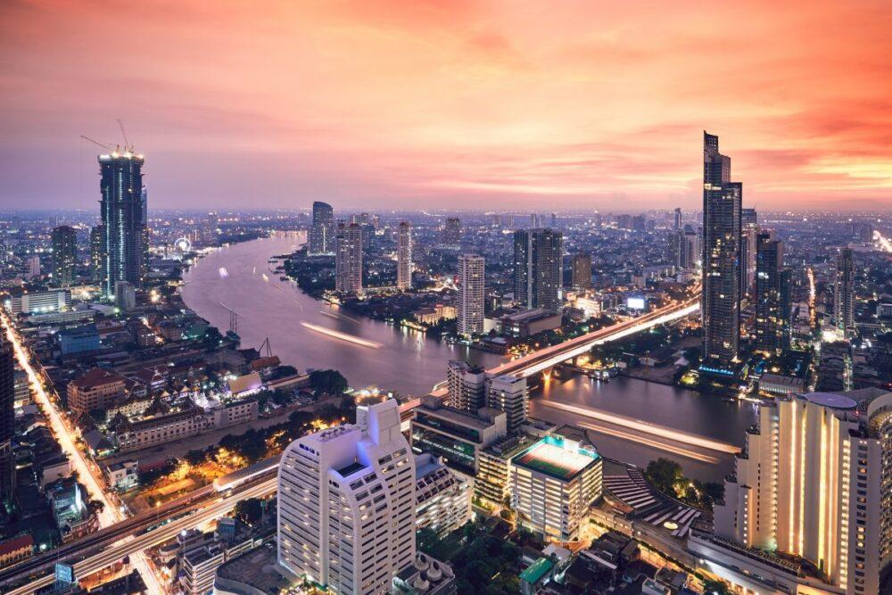 The Chao Phraya river at golden sunset, Bangkok